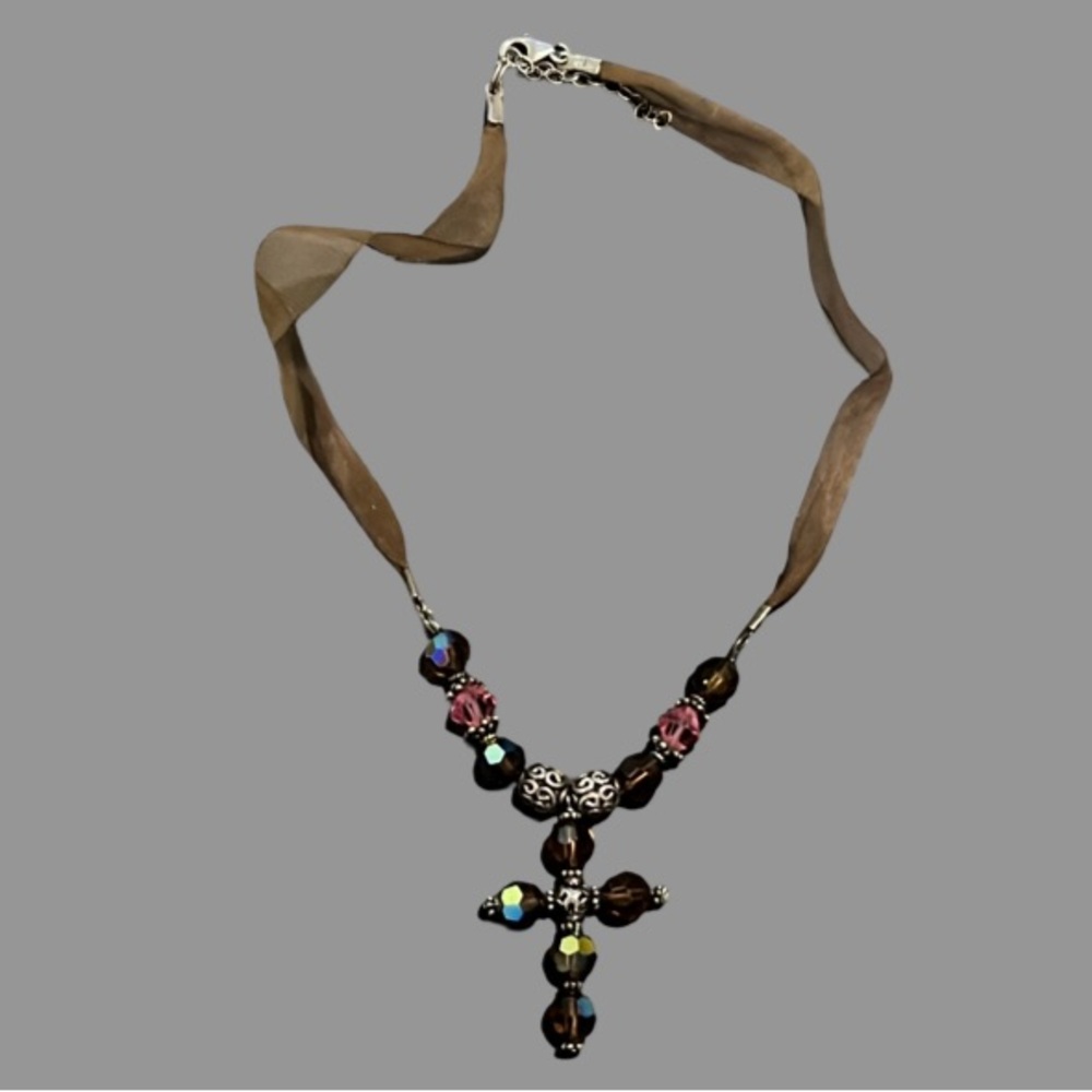 Tres Jolie Purple Sterling Silver & Swarvoski Crystal Beaded Cross Necklace